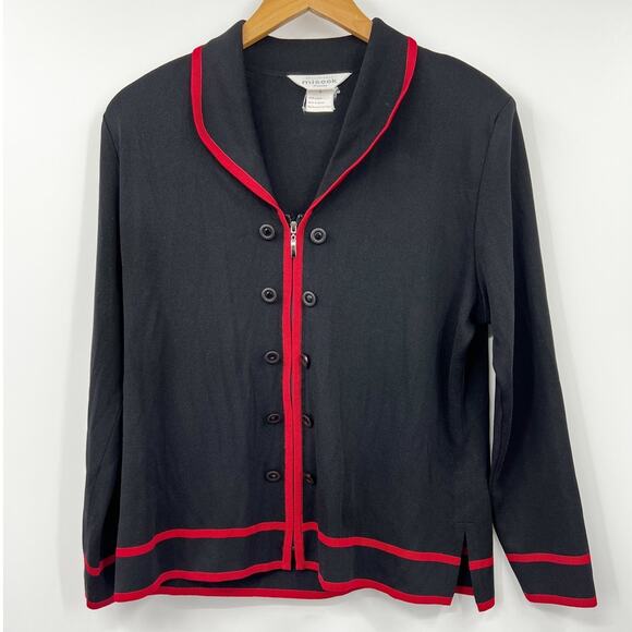 Misook Womens Full Zip Acrylic Basic Jacket Long Sleeve Black Red Size L‎ - Picture 1 of 6